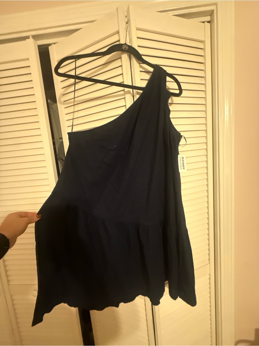 LC Lauren Conrad One-Shoulder Navy A-Line Dress